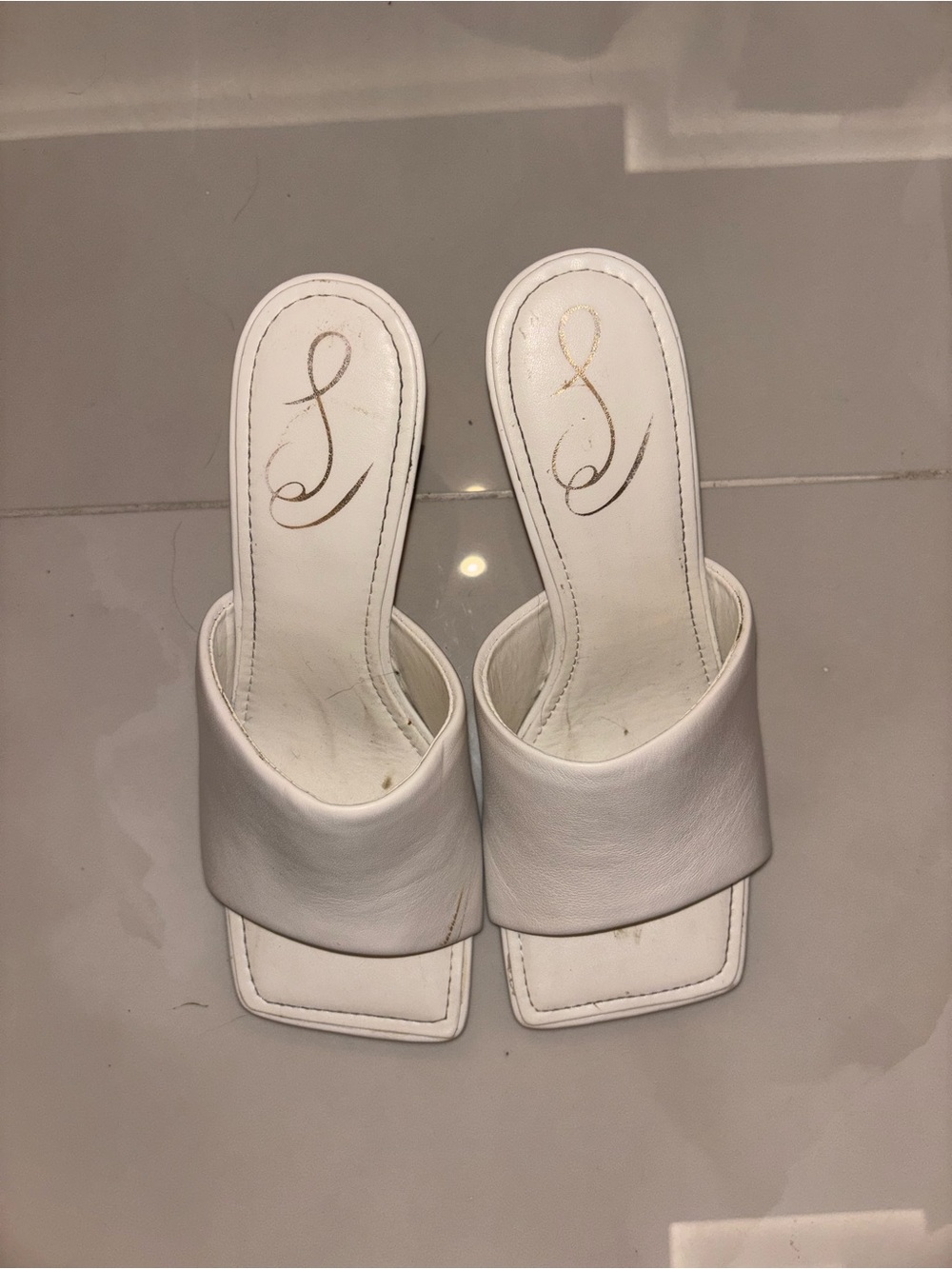 Sam Edelman White Square-Toe Slide Mules
